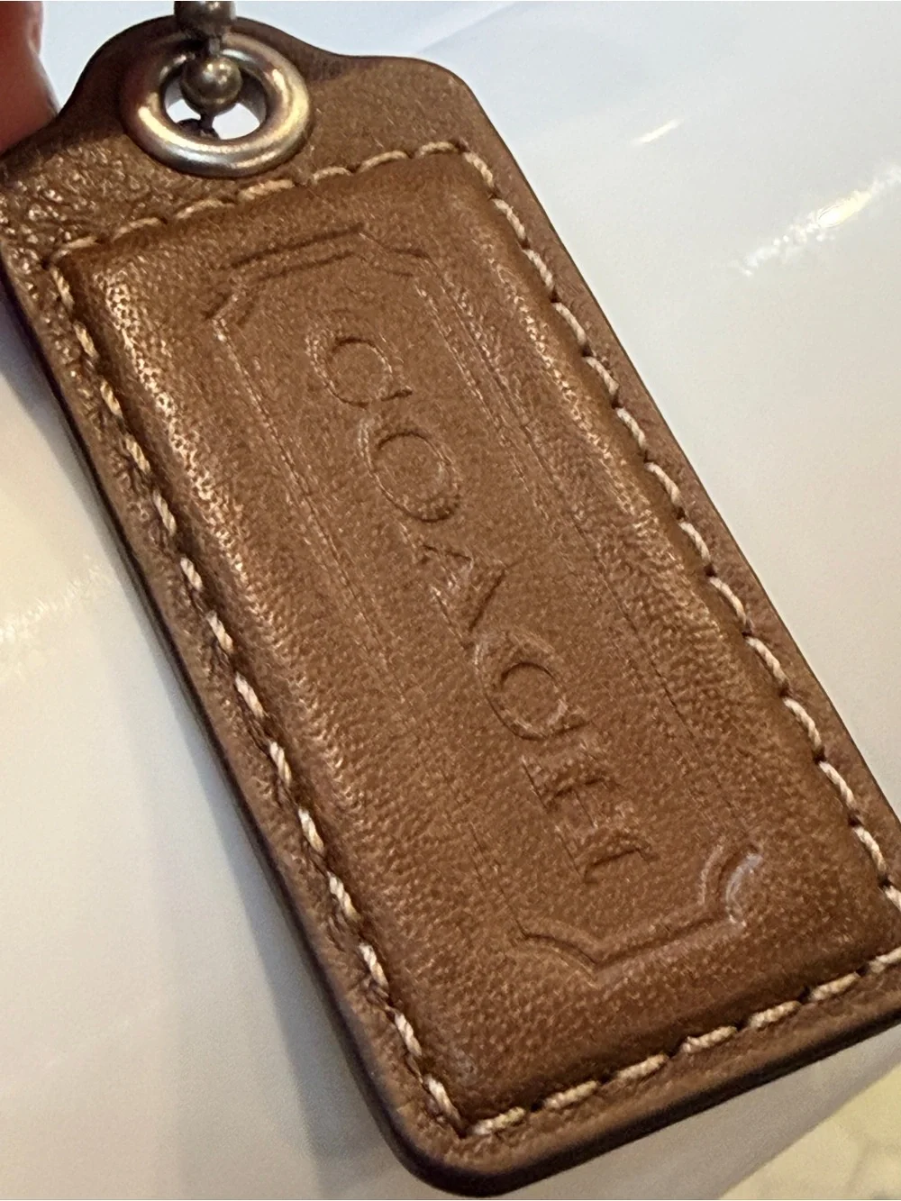 Coach Brown Leather Hangtag Keychain Bag Charm Replacement Tag Vintage